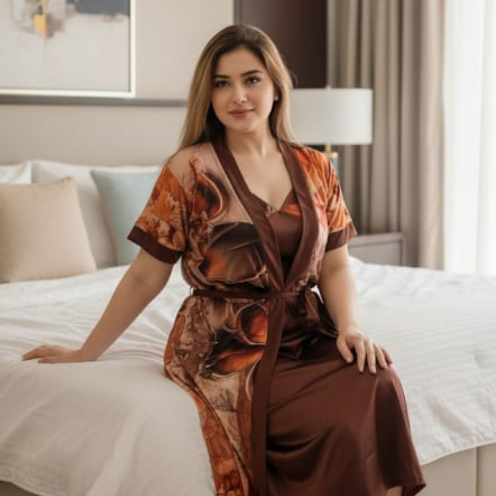 2 PART NIGHTY (1) Digital Print 2-Part Nighty - Coffee - Image 1