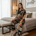 3-Part Shirt-Pant Nighty -Black - Image 2