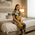 3-Part Shirt-Pant Nighty -Yellow - Image 2