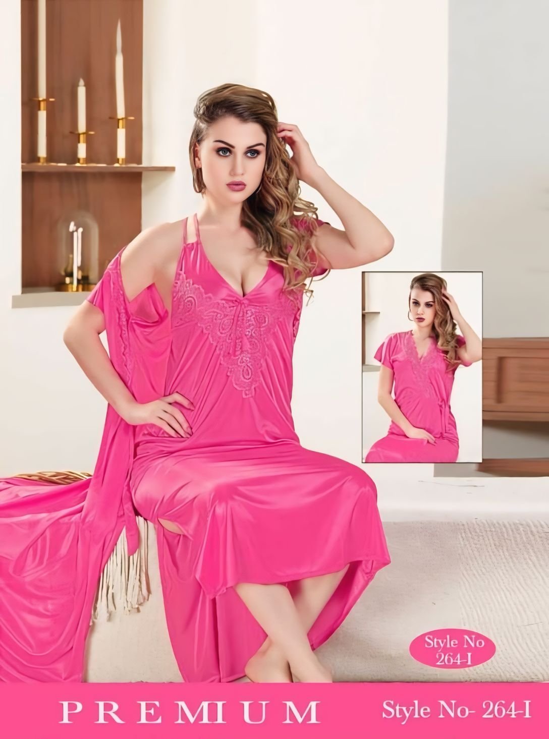 WhatsApp Image 2025-11-09 at 7.19.08 AM (2) Crossbelt 2 Part Nightwear - Pink - Image 1