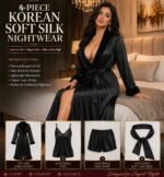 4 Piece Korean Soft Silk Nightwear Set - Image 2